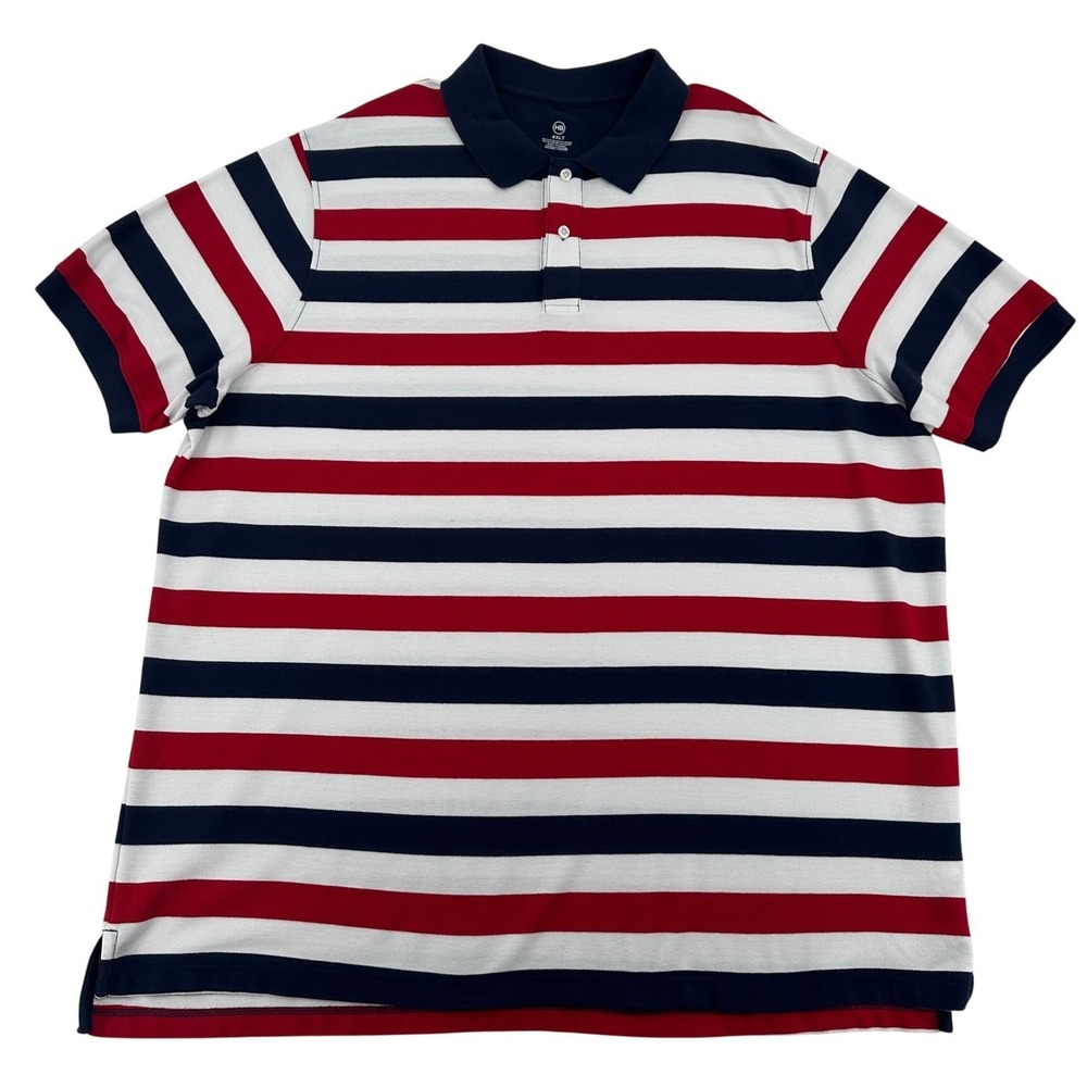 HB Patriotic Red White Blue Striped Polo Shirt Short Sleeve  Men 4XLT Tall Comfy